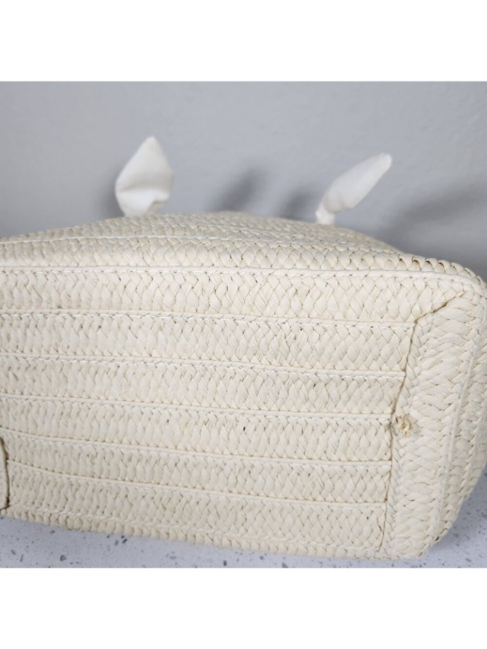 Natural Woven Straw Tote Bag Lot Of 2 Fabric Double Handle Boho Purse Handbags - Picture 7 of 14